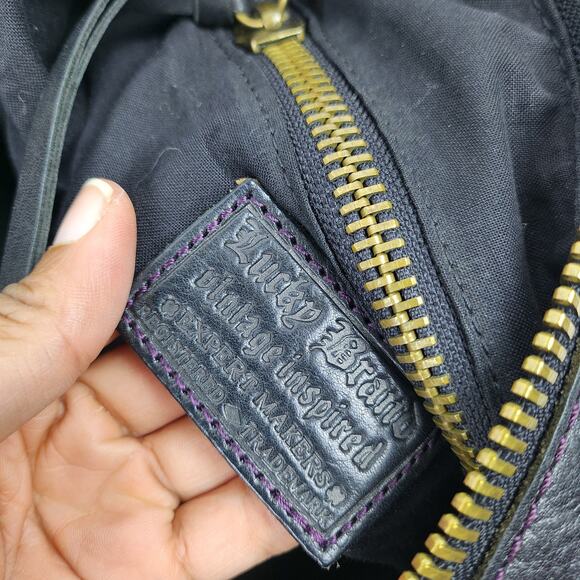 Lucky Brand Black Genuine Leather Retro Y2K Brass Studded Hobo Shoulder Bag - Picture 7 of 11